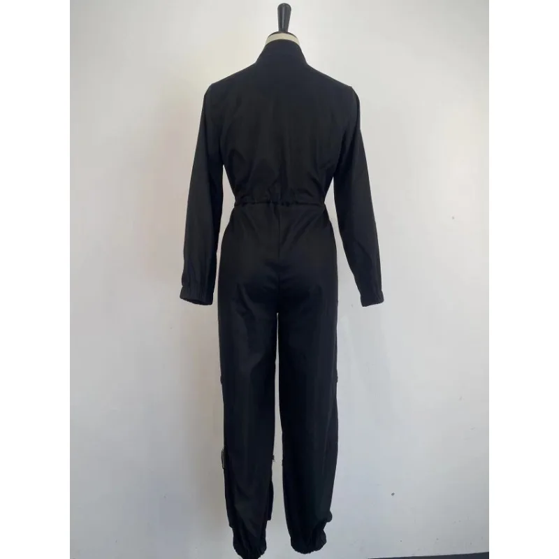 Solid 3D Pockets Patchwork Cargo Jumpsuit Women Autumn Turn Down Collar Long Sleeve Zipper High Waist Y2k Rompers Streetwear