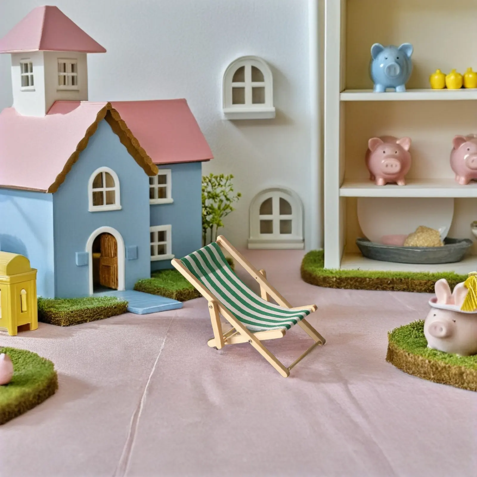

3Pcs Miniature Beach Chair Handcrafted Wood and Cloth Material for Dollhouse Outdoor Furniture Accessories Use