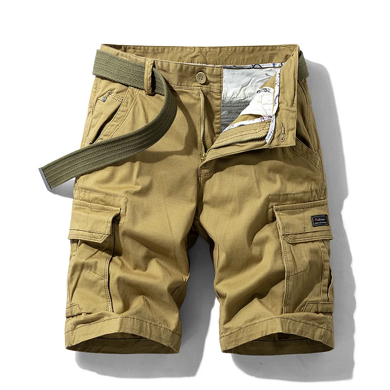 

2024 New Summer Solid Color Fashion Cotton Casual Breeches Cargo Men Shorts Breathable Quick Dry Multi Pocket Hip Hop Short