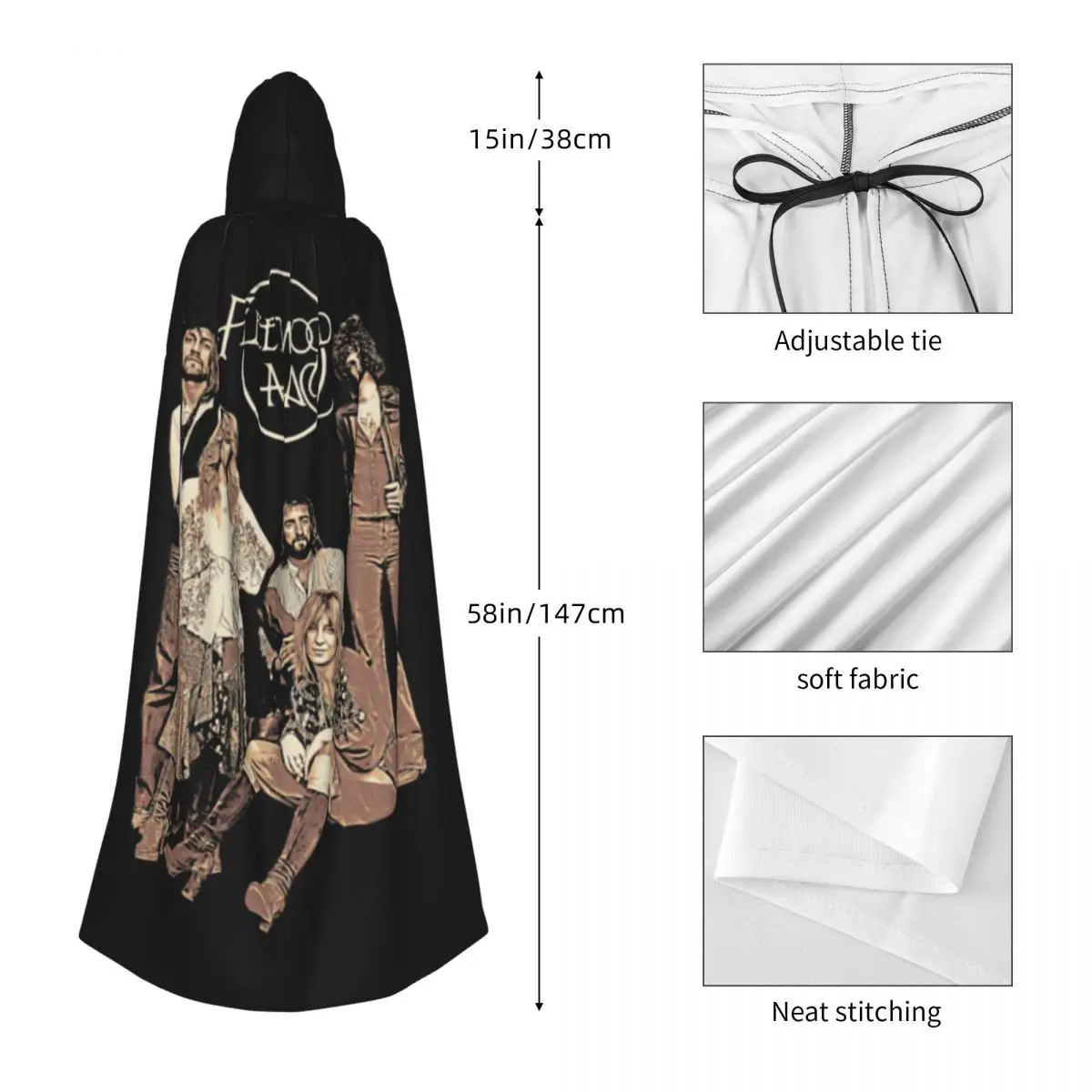 خمر فليتوود ماك طويل مقنعين عباءة الساحرة القرون الوسطى زي تأثيري كيب هالوين مصاص دماء الكبار للجنسين #3