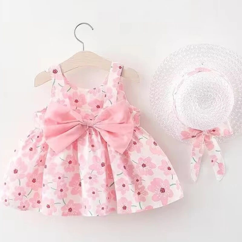 Vestido floral para meninas, 2 peças, doce, arco, vestido de praia para crianças de 0 a 3 anos, novo