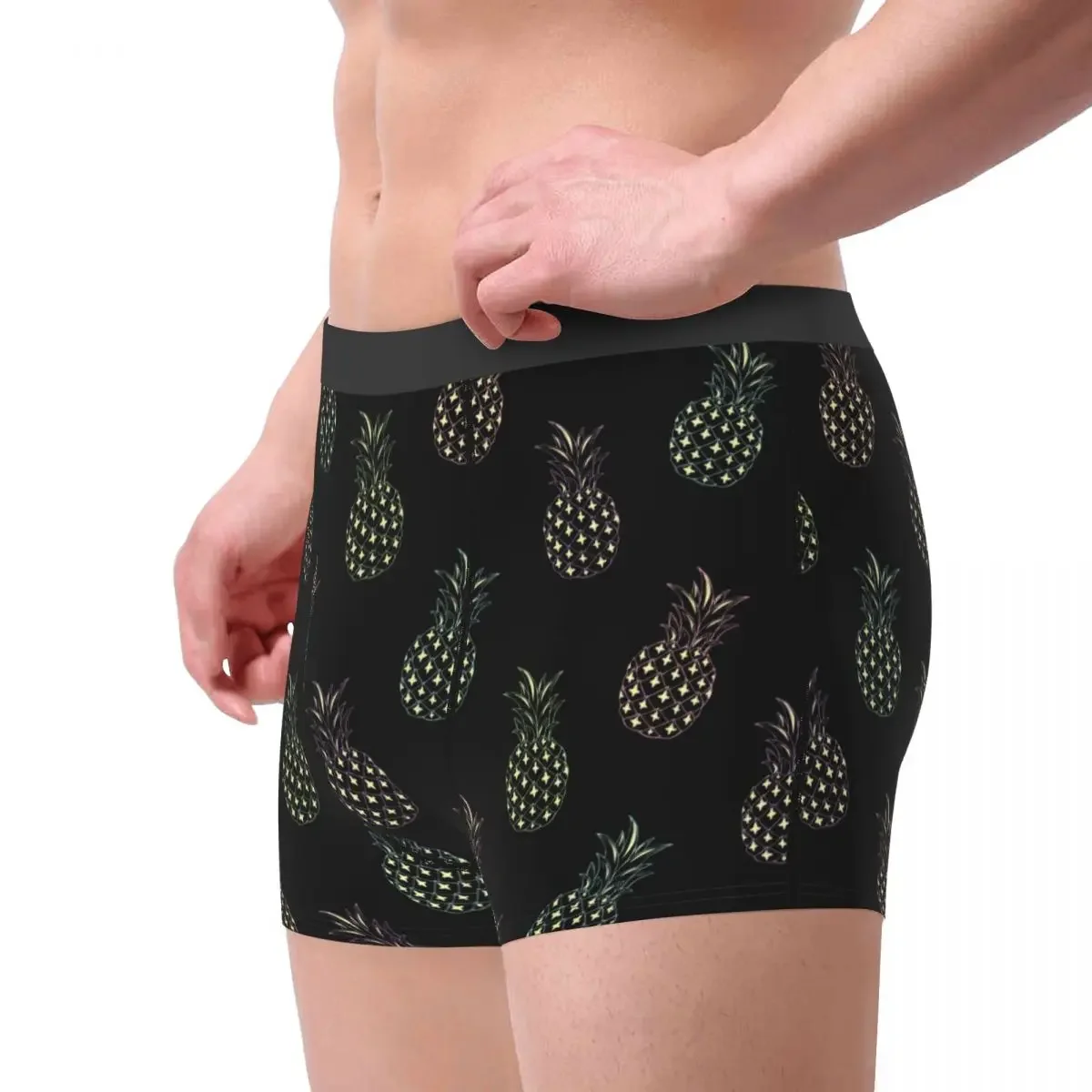 Men Tropic Pineapple Pattern Boxer Shorts Panties Mid Waist Underwear Fruits Homme Sexy Underpants