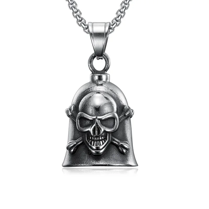 Retro punk angel wings motorcycle lucky bell necklace men\'s motorcycle rock trend cool jewelry