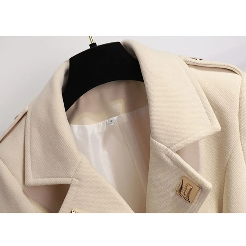 2023 Nieuwe Herfst En Winter Wollen Jas Womens Kleding Wollen Jassen Riem Korte Kleding Dames Beige Windjack Bovenkleding