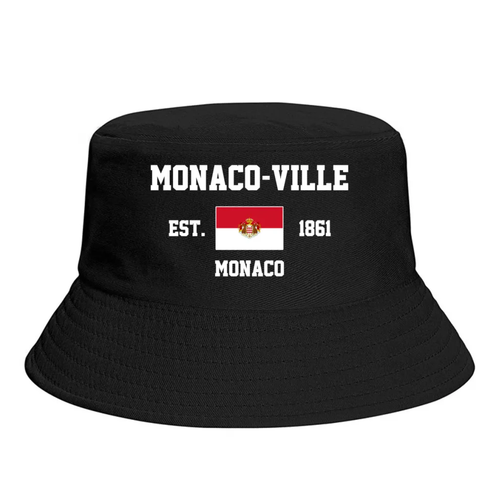 Bucket Hats  Monaco EST.1861 Monaco-Ville Emblem Flag Sun Shade Cool Outdoor Summer Fisherman Caps Fishing Hat