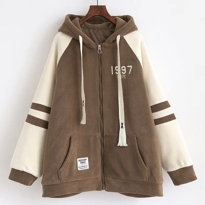 Autumn Winter Fleece Hooded Coat Women Thicken Warm Hoodies Winter Loose Cotton Padded Parkas Fashion Design Zip Up Hoodie Y2k