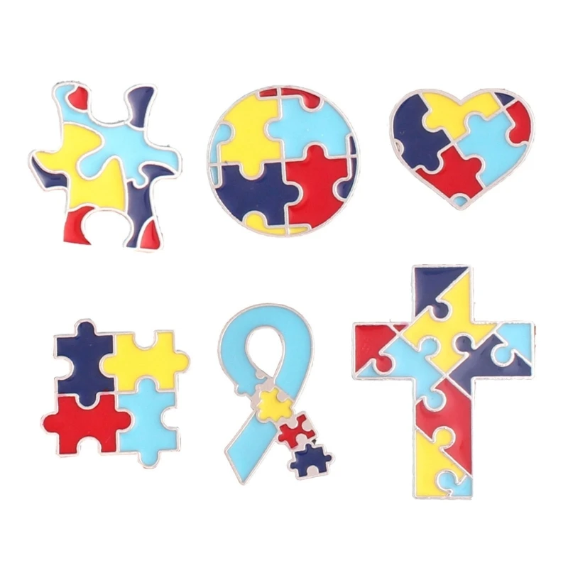 6x/Set Clothes Lapel Pins Autism Awareness Pins Autism Puzzle Enamel Pin Badge Autism Brooch Enamel Lapel Pin for Unisex 40GB