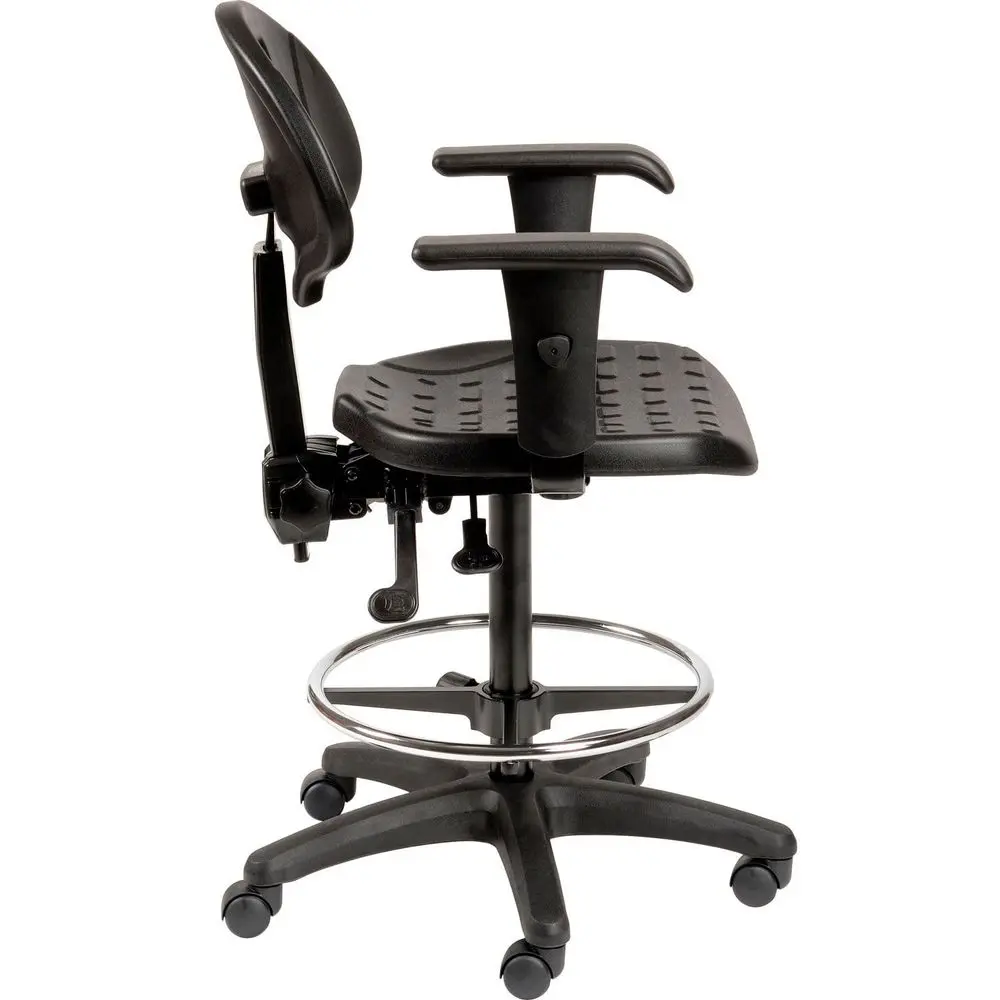 

Interion Polyurethane Task Stool with Adjustable Arms, Mid Back Home Office Chair with Lumbar Support, Height Adjustable, Draft