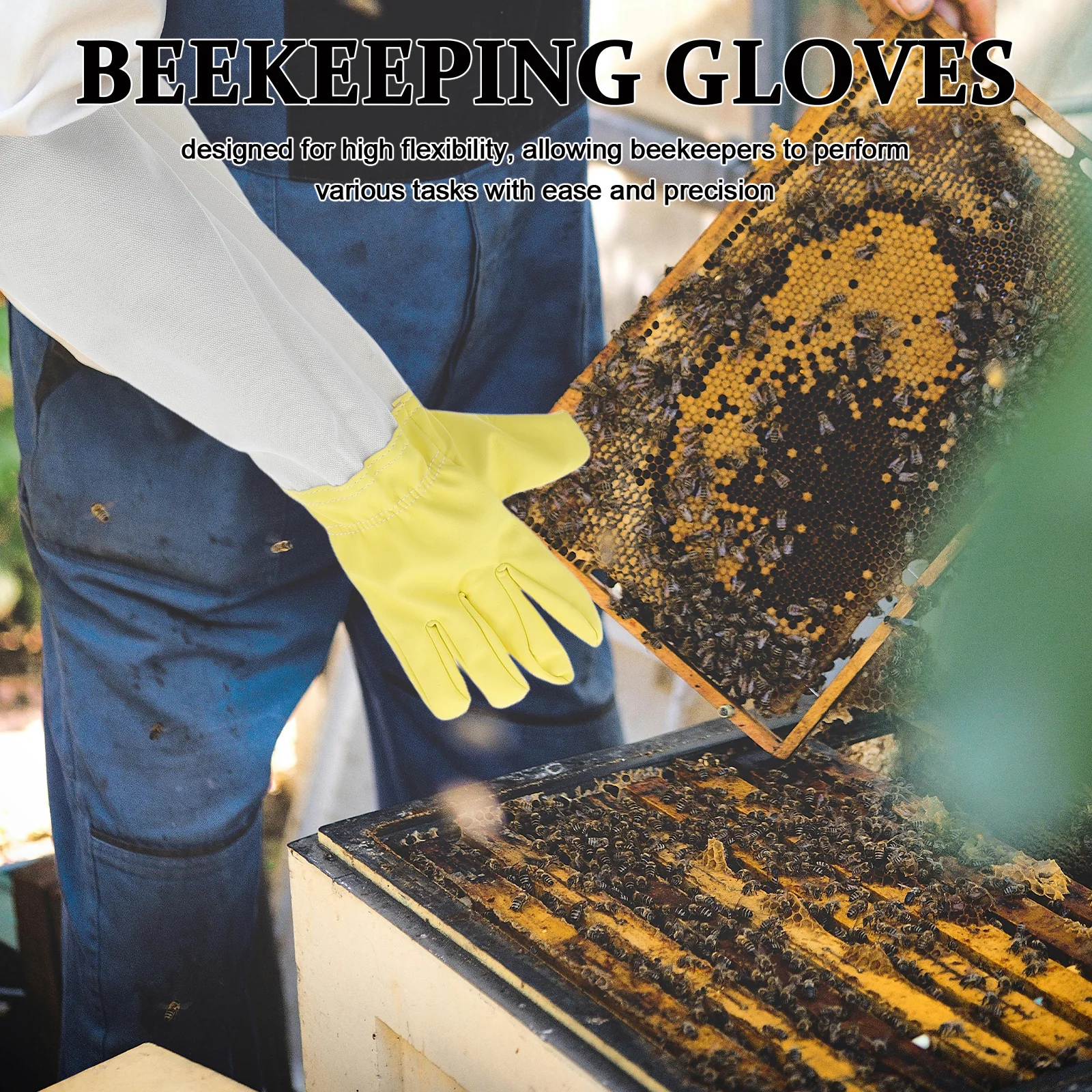 

1Pair Beekeeping Gloves Heavy Duty PU Canvas Long Sleeve Protective Gear Elastic Cuffs Outdoor Gardening Work Gardening Gloves