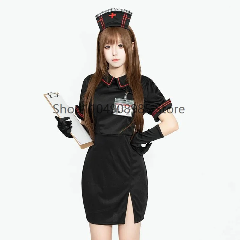 

New 2025 Black Nurse Uniform Set Role Play Uniform High Quality Fabric Support Women Modern Dance Costume Chinese Manufacturer