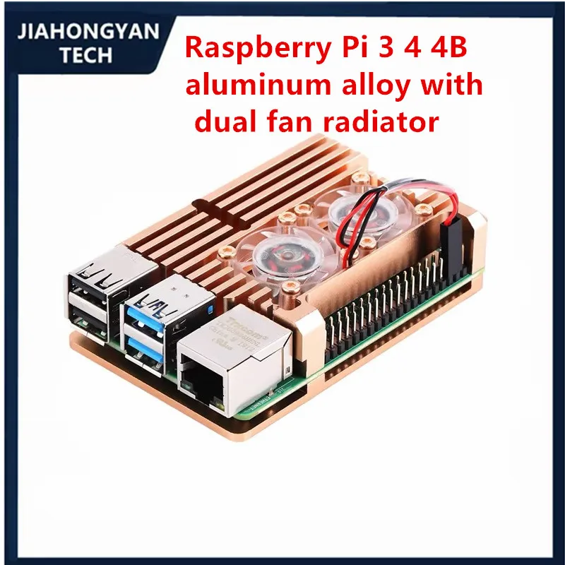 For Raspberry Pi 3B 3B+ 4 4B shell type aluminum alloy shell with dual fan radiator