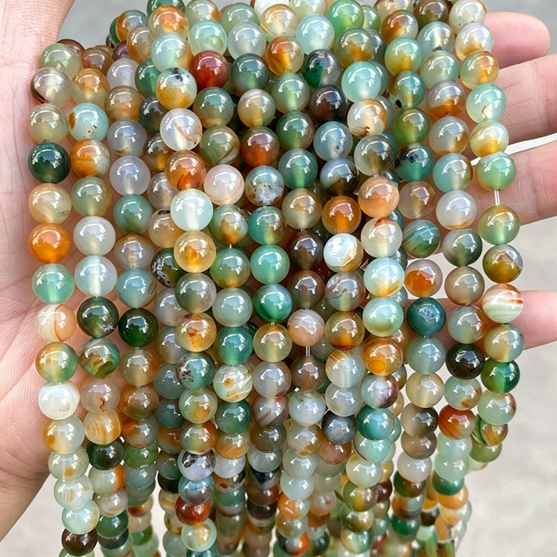 Natural Peacock Indian Agate Beads Round Loose Spacer For Jewelry Making Bracelet Necklace DIY Accessory Supplies Findings