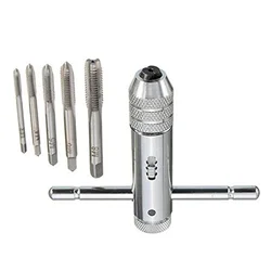 M3-M8 Adjustable Ratchet Wrench 5pc Hand Tap Tapping Forward and Reverse Tapping Hand Tool Accessory Set