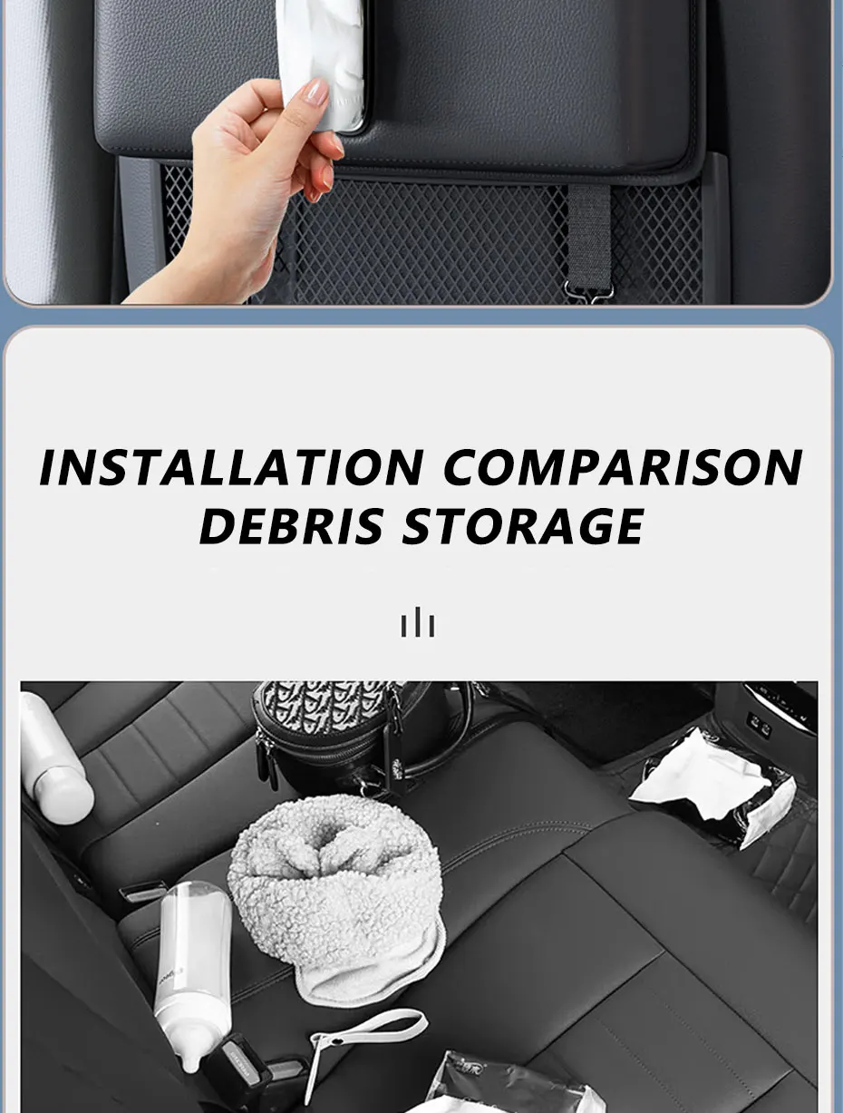 SEAMETAL PU Leder Auto Sitz Zurück Organizer Multifunktionale Auto Sitz Kopfstütze Hängende Lagerung Tasche Mit Tissue Box Getränke Halter – Detail 2