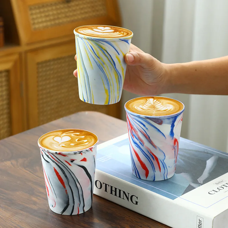 

300ml Creative Pen and Ink Pattern Ceramic Mug Retro Coarse Pottery Latte Coffee Cup Home Cup Living Room Home Decoration Modern