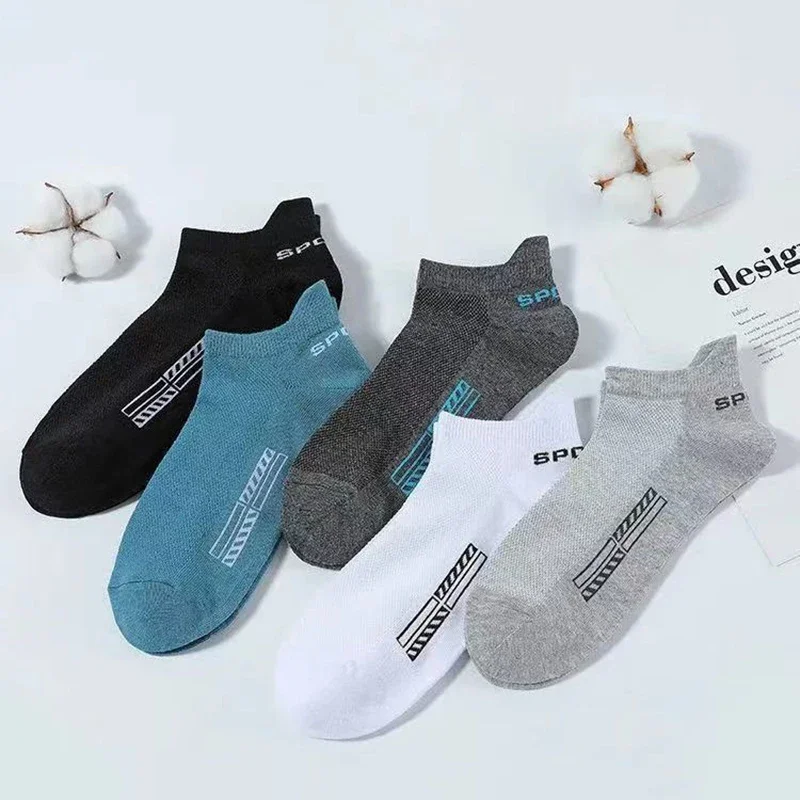 5 Pairs High Quality Men Ankle Socks Breathable Cotton Sports Socks Mesh Casual Athletic Summer Thin Cut Short Sokken Plus Size