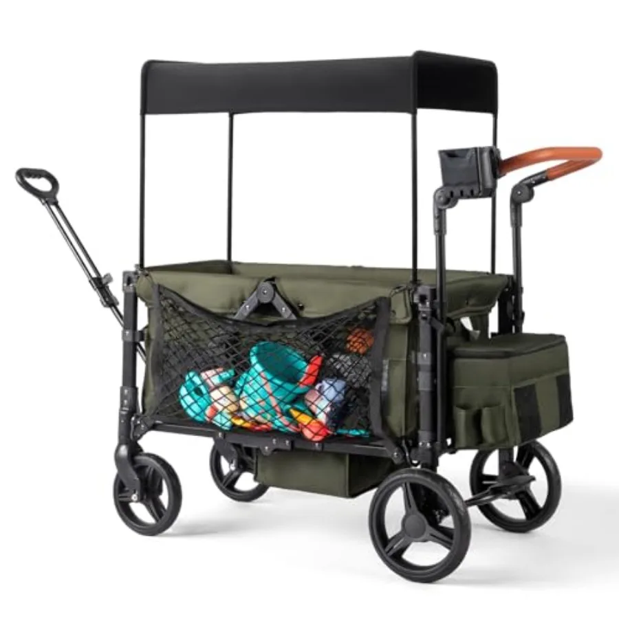 Stroller Wagon for 2 with Footwell Foldable All-Terrain Wagon Stroller with Adjustable Push/Pull Handle Canopy Parent Organizer