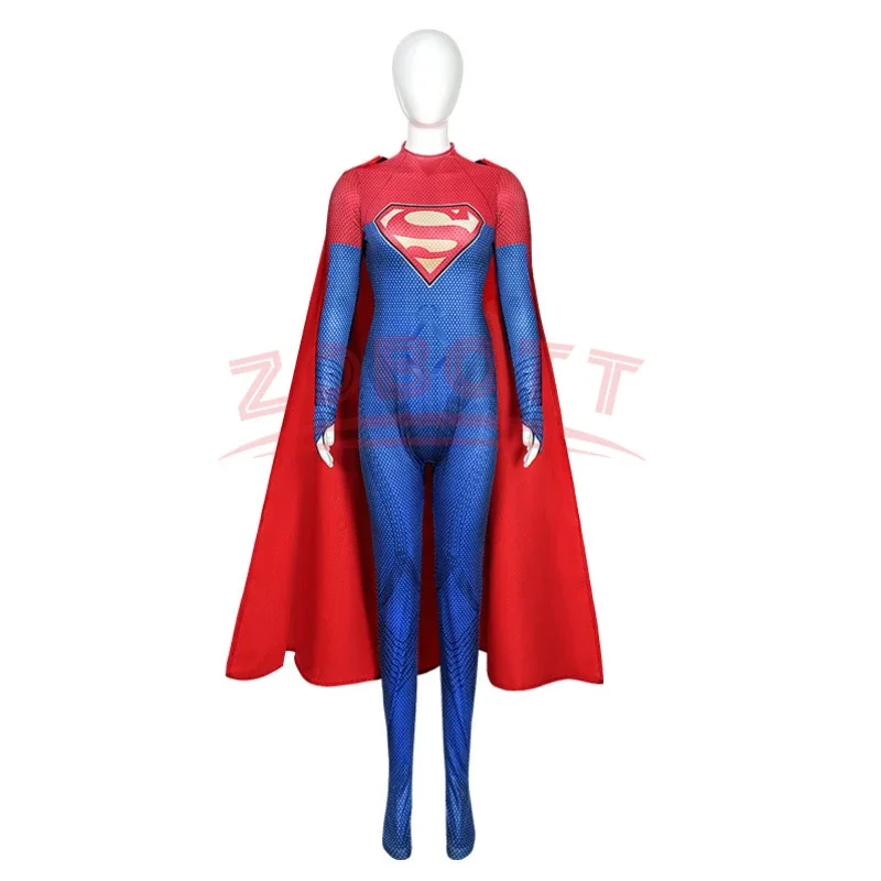 Flash Super Lady Cosplay Kostuum Kara Zor El Battle Jumpsuit Fantasie Halloween Outfit 3d Bedrukte Zentai Blauwe Bodysuit