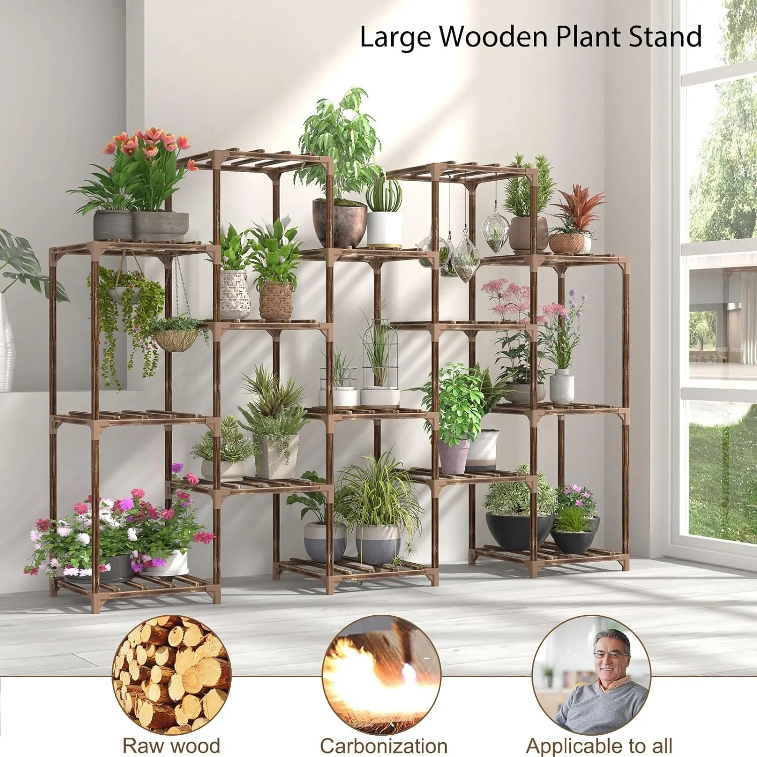 

cfmour Plant Stand Indoor Outdoor, 15 Tier Tall Wood Plant Shelf Large Flower Pot Stands Shelves Hanging Planter Holder Multiple