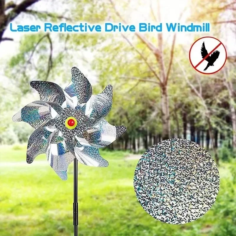 1-10PCS Silver Reflective Bird Spinning Windmill Courtyard Outdoor Garden Bird Deterrent Decoration Windmill Decoration