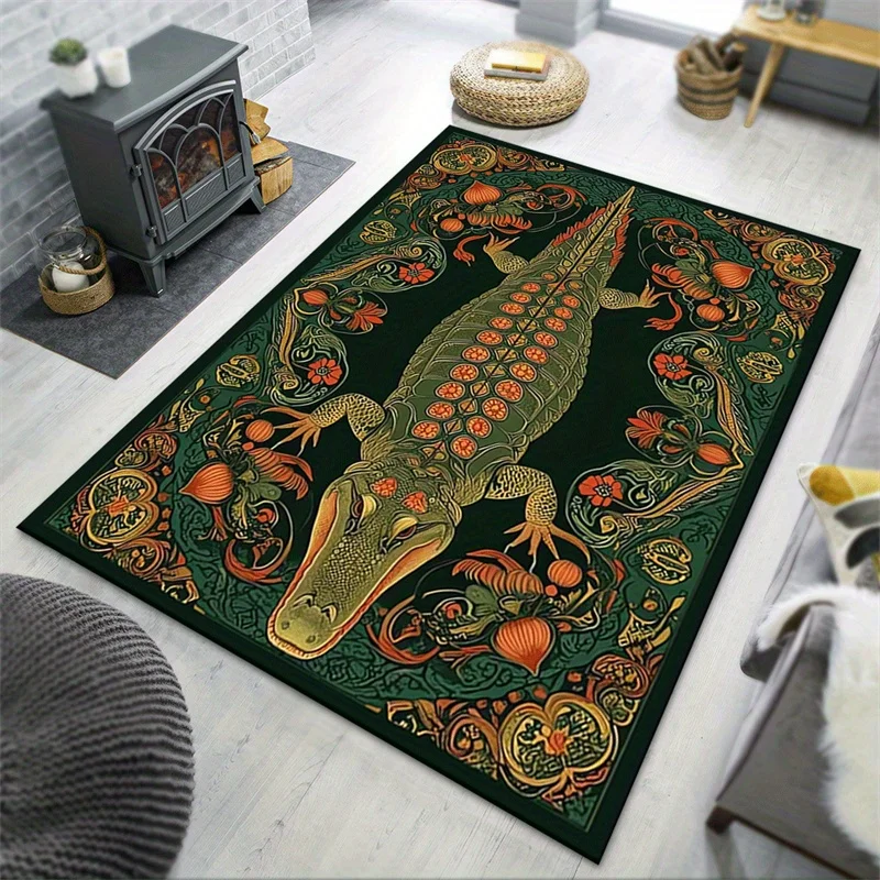 Vintage Crocodile Rug Flannel Soft Kids Carpet Floral Animal Print Bedroom Kitchen Floor Mat Anti Slip