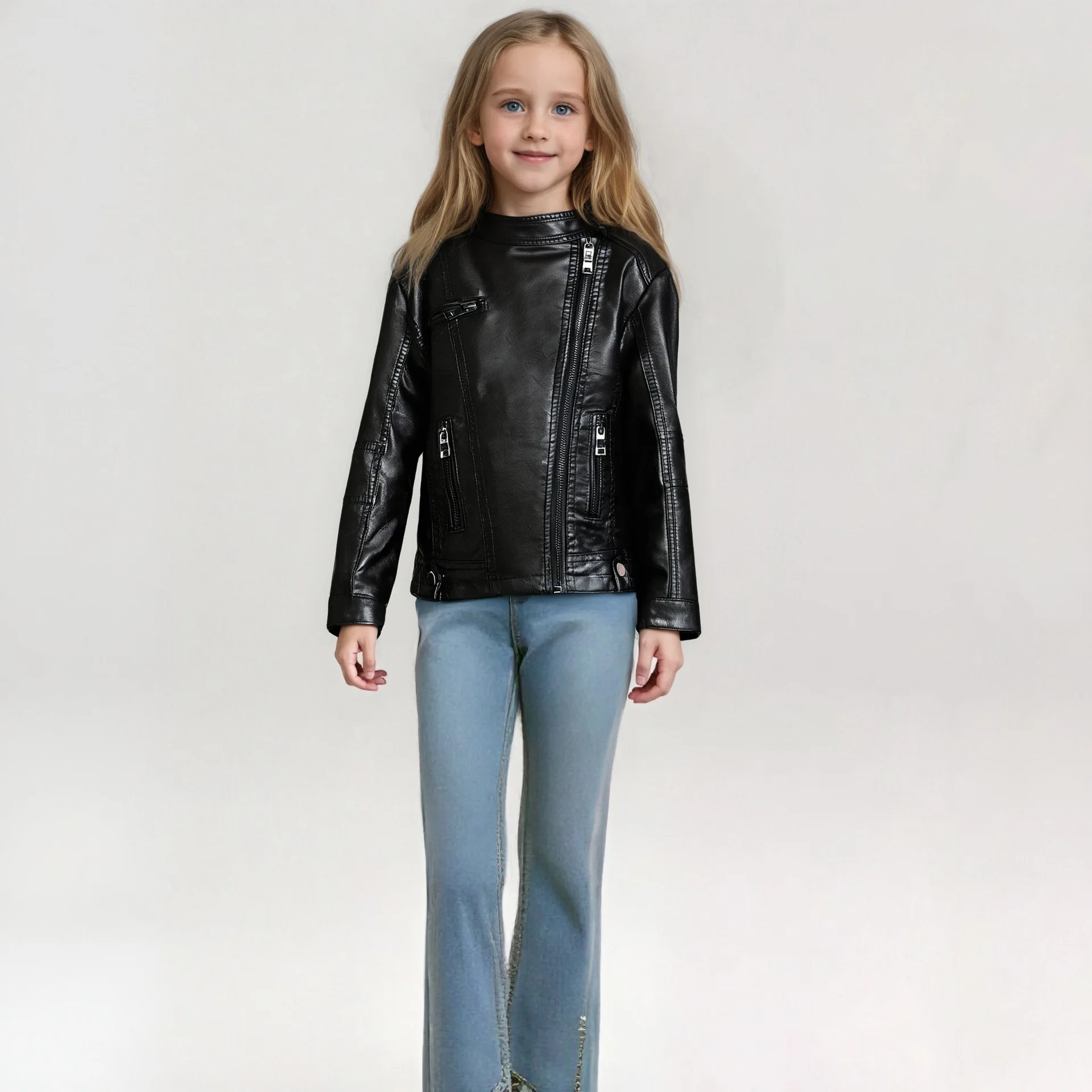 

Новогодняя мотоциклетная куртка из искусственной кожи для девочек от 2 до 12 лет, детское водонепроницаемое ветрозащитное пальто, детская одежда для уличной фотографии