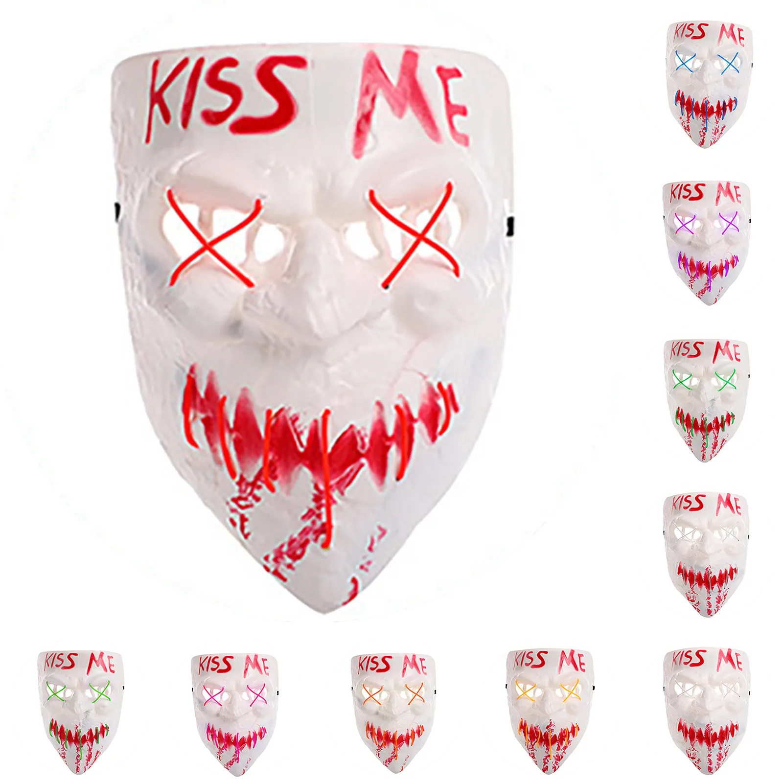 Halloween Costume Mask Evil Smiley Horror Mask Wireless Glowing Scary Mask Adult Kiss Me Mask Full Face Cosplay Mask Scary Masqu