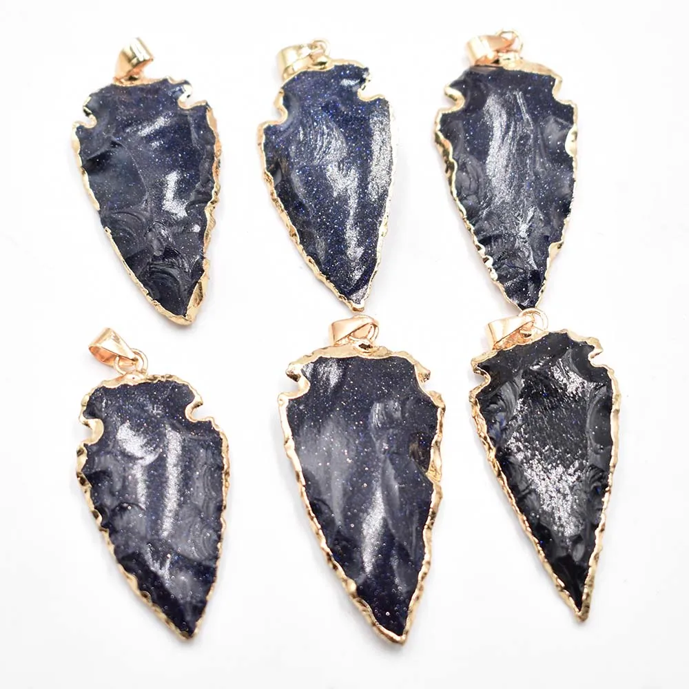 Fashion blue sand stones Arrowhead Rough Healing Point Natural Stone pillar Pendants for Charm Necklace accessories 6pcs