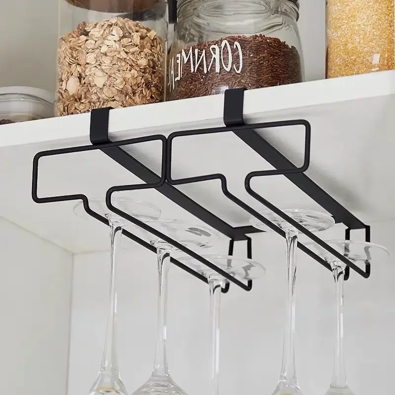 1/2 Rows Wine Glass Rack Hanging Wine Cup Holder Bar Goblet Stemware Storage Racks Shelf Hanger Iron Kitchen Organizer