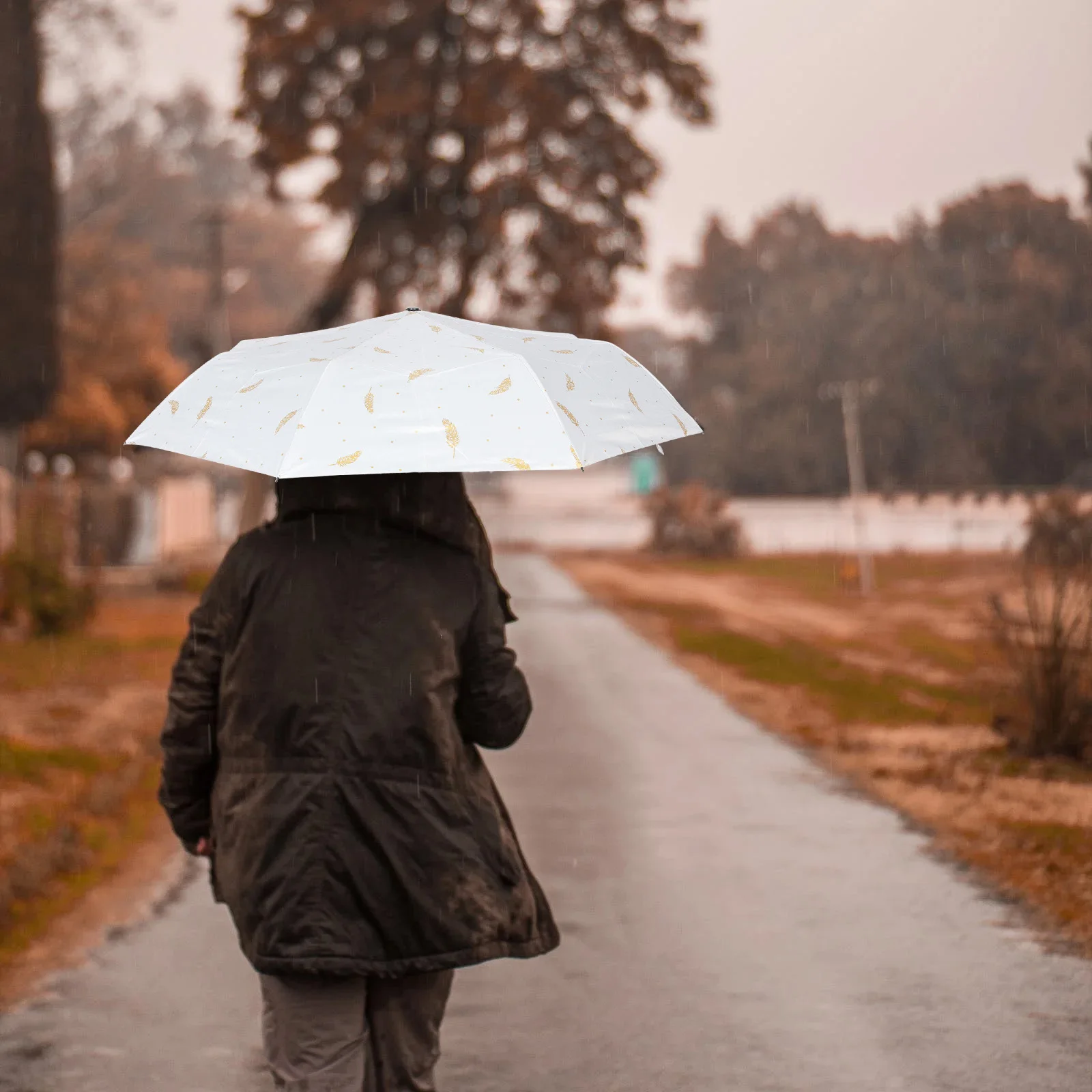 

21 Inch Creative Sunshade Uv Sunscreen Parasol Windproof Umbrella Portable Lightweight Creamy White