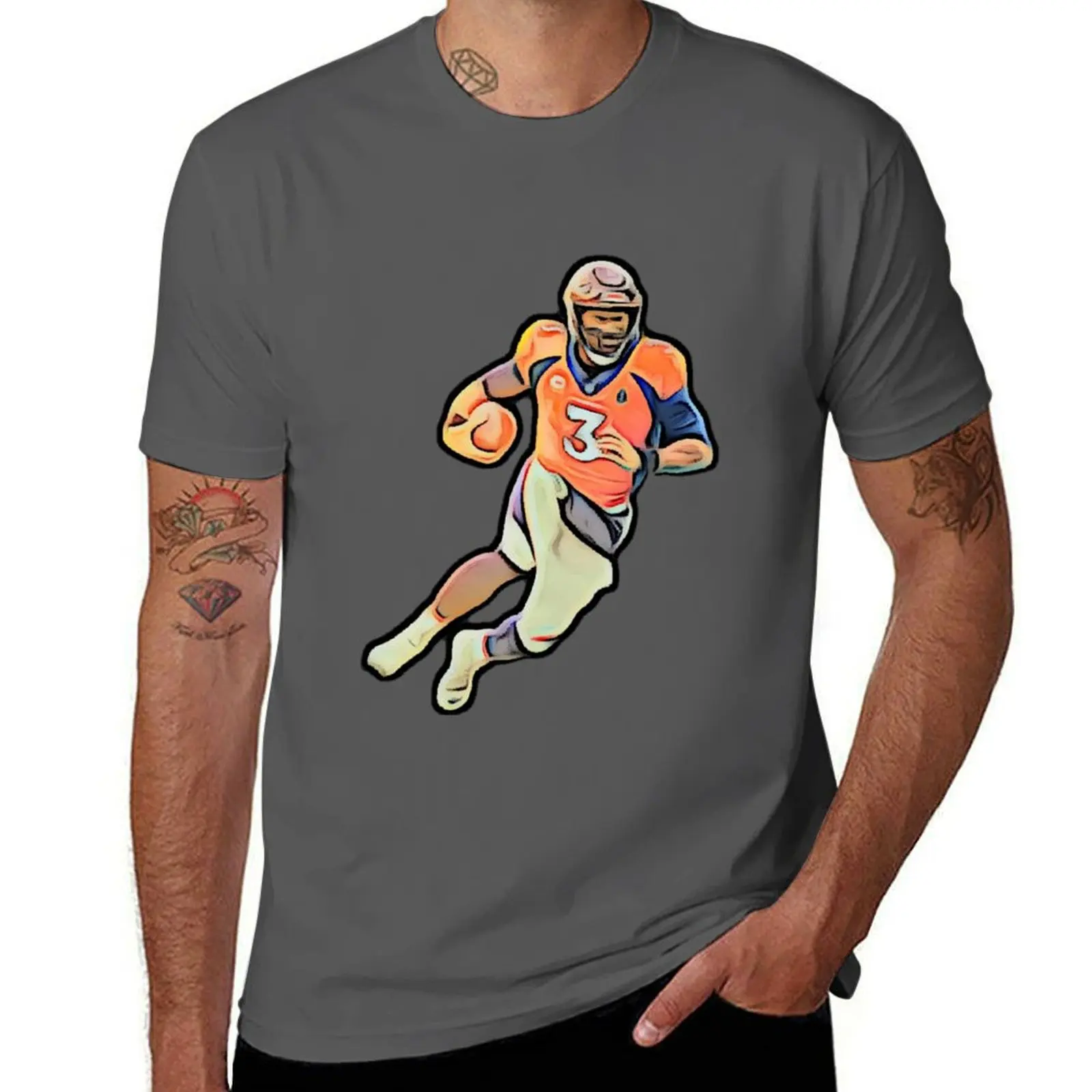 Russell Wilson denver quarter back bold cartoon T-Shirt Clothing anime shirt mens vintage t shirts