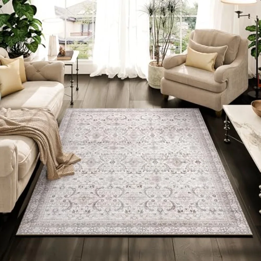 

Rugs 3x5 Beige Grey Light Cream Area Rug Kid Pet Friendly hine Washable Rug Non Shedding Living Room Carpet Foldable Bedroom Ar