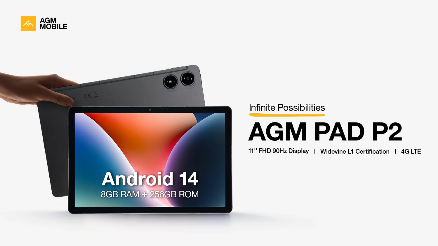 AGM Pad P2 Tablet 11" Fhd Display 480Nit Brightness 8Gb+256Gb Mtk G99 50Mp Camera 7850Mah Battery Widevine Tablet