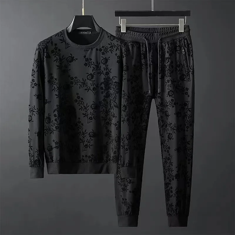 New high-end light luxury European mature style men's casual sports suit long-sleeved trousers two-piece sweater