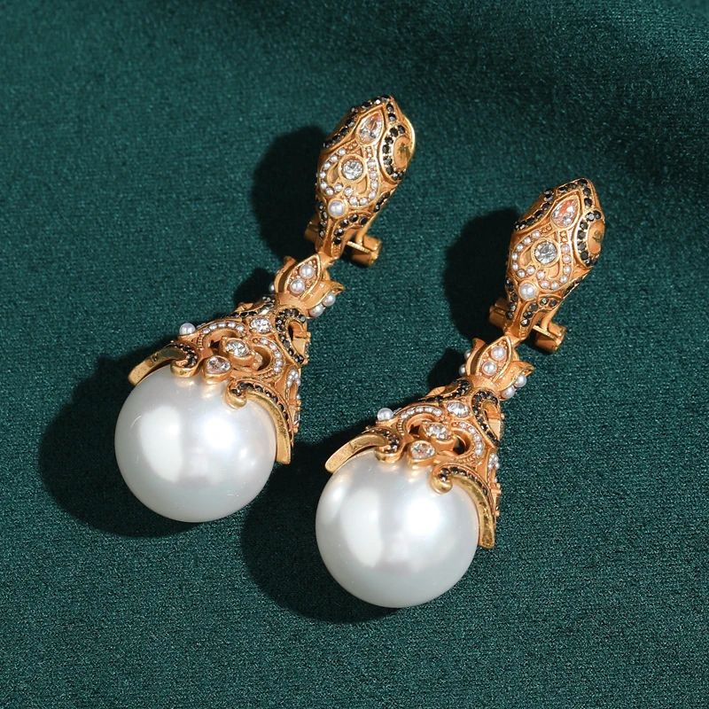 

Baroque Style Dangle Gold Color Pearl Earrings Drop Retro Pendant Hollow Relief Vintage Fashion Jewelry For Women 2025 New Party
