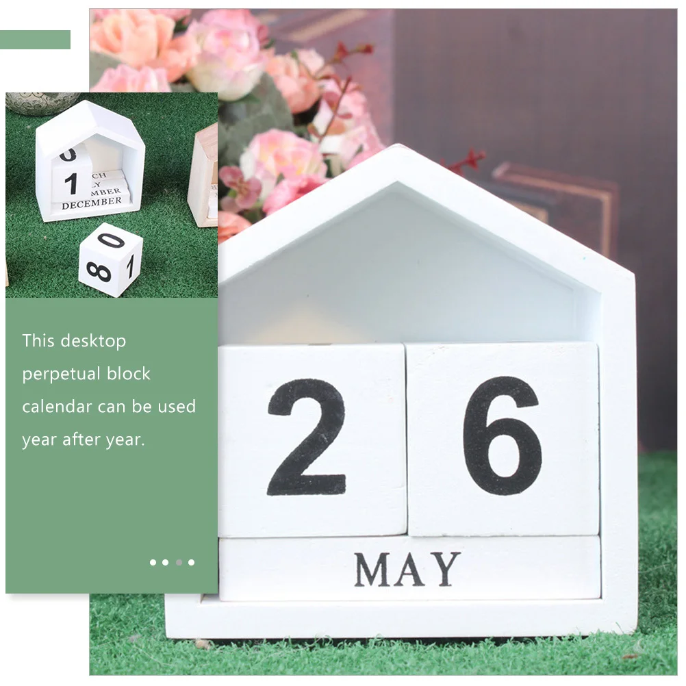 Wooden Perpetual Calendar Block For Desk Tabletop Date Changer Home Office Decor Teacher Gift Wood Block Calendar Stand Reusable