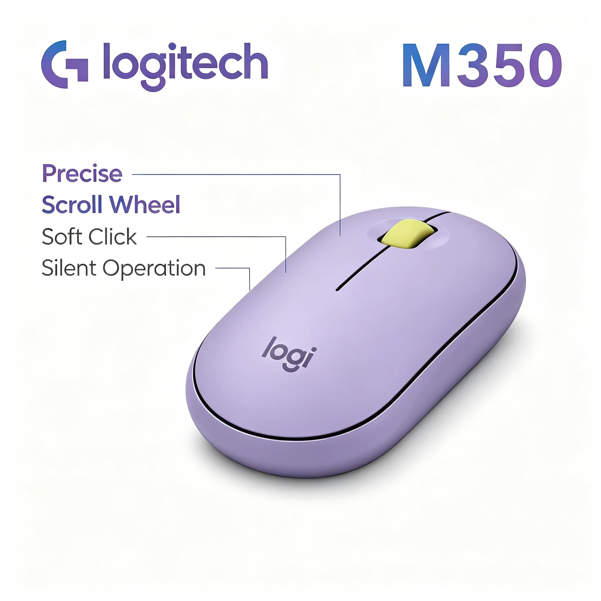 Light & Slim Logitech M350 Wireless Mouse Ergonomic Quiet Buttons for Desktop Laptop