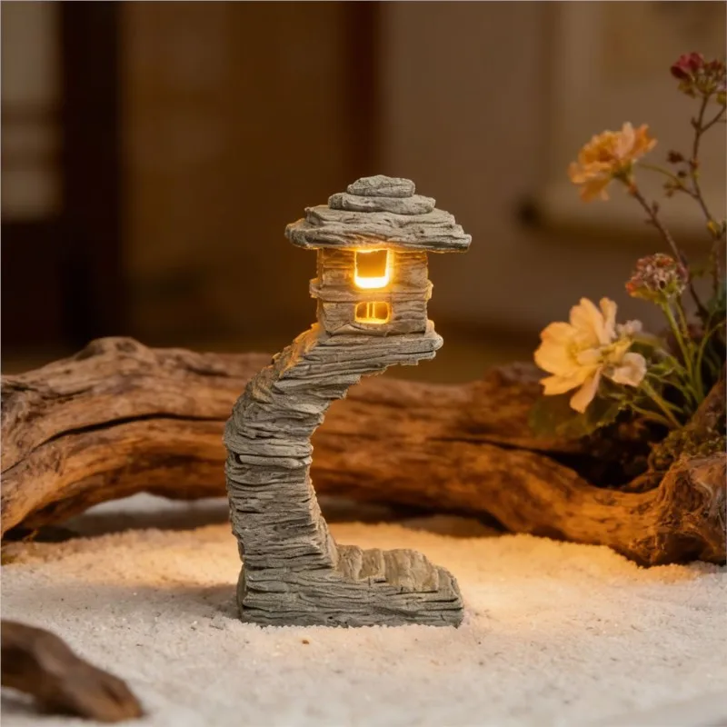 Ancient style 3D Lanxi Stone Lamp Green Sandstone Stone Handicraft Home Living Room Fish Tank Landscaping Tea Table Decor ZI939