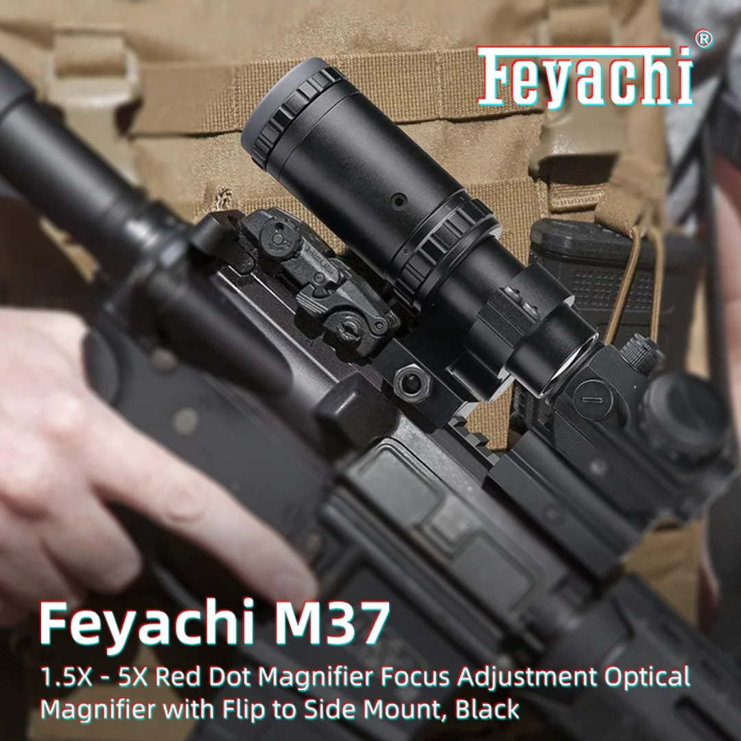 

Feyachi M37 1.5X - 5X Red Dot Magnifier Focus Adjustment Optical Magnifier with Flip to Side Mount, Black