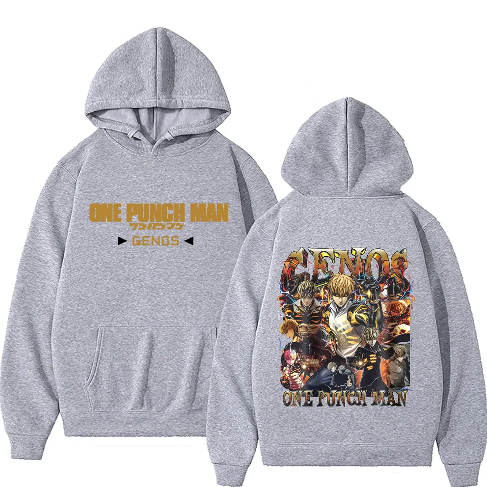 أنيمي واحد لكمة رجل Genos الجرافيك هوديي الخريف الشتاء الرجال النساء عادية الصوف القطن Vintage البلوز الرجال المتضخم هوديس #5