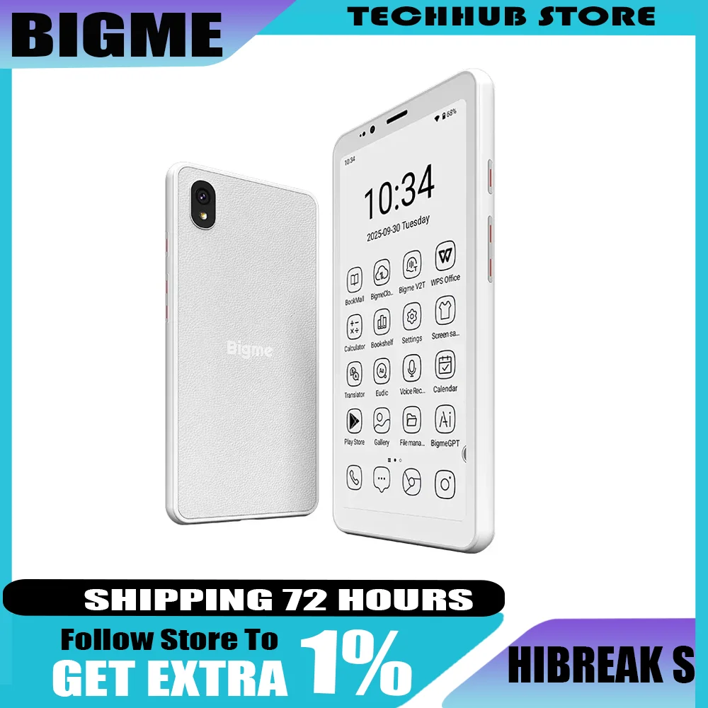 Bigme Hibreak S قارئ الكتب الإلكترونية بشاشة حبر إلكترونية مقاس 5.84 بوصة وكتاب إلكتروني 36 مستوى ضوء أمامي 6 جيجابايت + 128 جيجابايت أندرويد 14OS Ereader