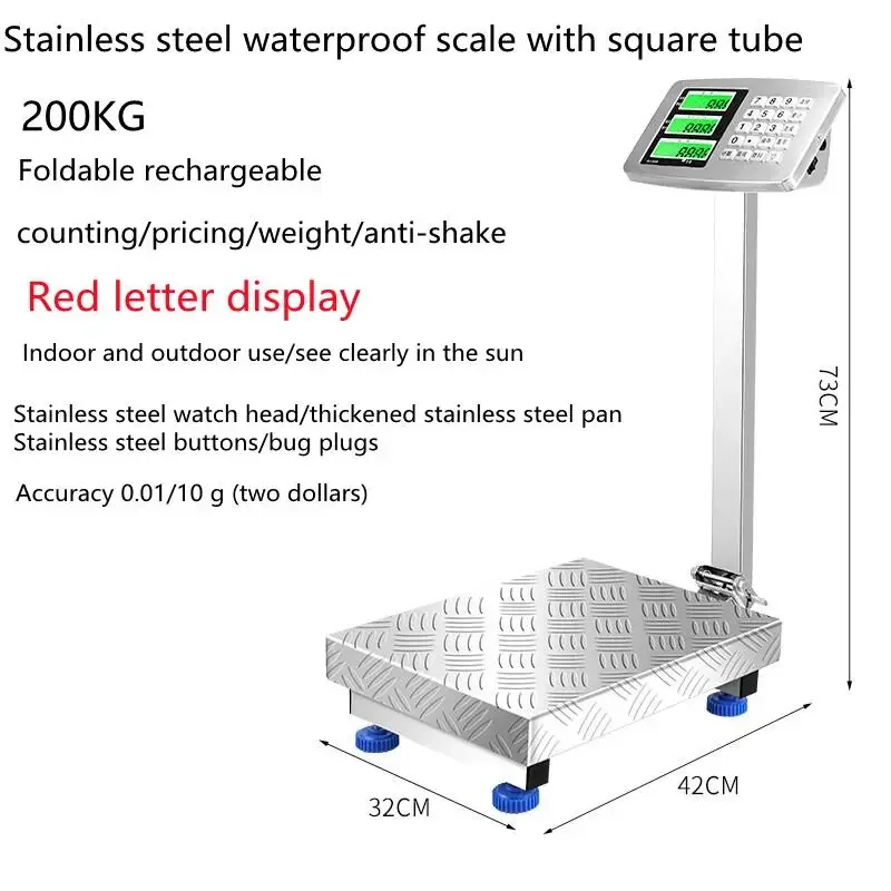 Commercial Desktop Scale Stainless Steel Waterproof Electronic Weighing Precision Foldable Scale for Seafood Shop and Fruit Shop