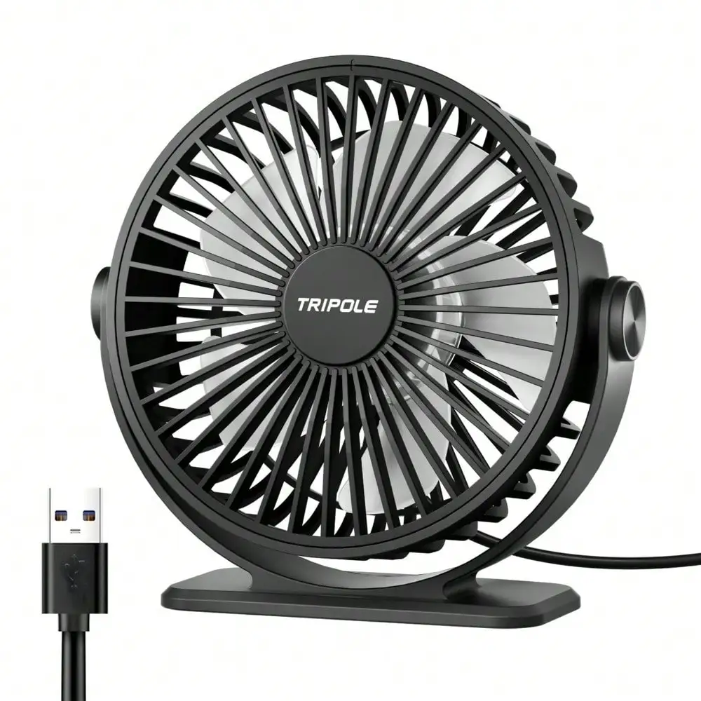 

TriPole Desk Fan USB Powered Small Portable Fan, 3 Speeds Adjustable Strong Breeze Mini Personal Fans, 360° Rotation Quiet Plug