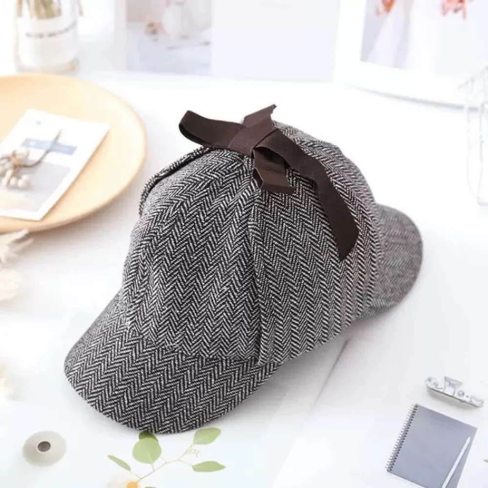 Vintage Striped Pattern Detective Cap Double-Cap Brim All Seasons Snapback Caps Baseball Cap Men