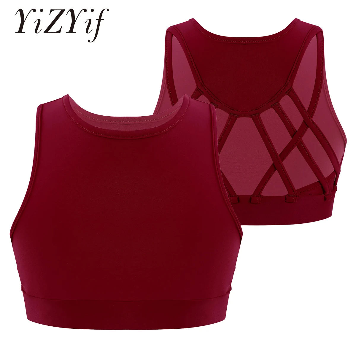 

Kids Girls Ballet Sport Crop Top Children Sleeveless Straps Crisscross Hollow Back Tops for Stage Workout Gymnastics Dance Wear