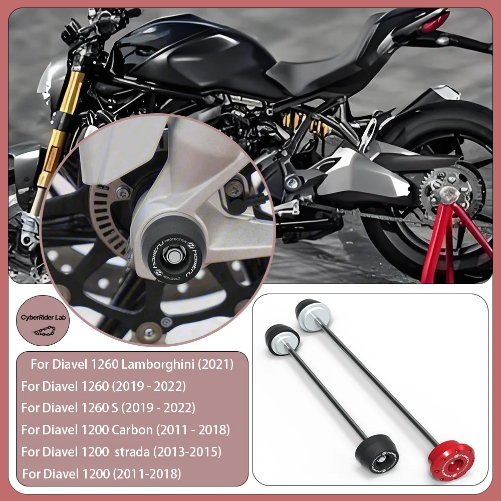 

For Ducati Diavel 1200 2011-2024 F/R Wheel Spindle CNC Crash Guards - Stainless Steel Anti-Fall Rider Gift Tool-Free Install​