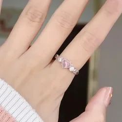 Popular Pink Cat Eye Stone Love Ring Ins Girls Sweet Cute Finger Ring Kpop Gothic Shiny Zircon Open Adjustable Rings Jewelry
