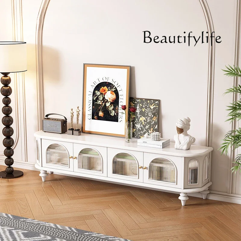 

Solid Wood TV Cabinet Middle-Ancient Light Luxury Living Room Small Apartment Simple Cream Style Coffee Table Assembled Cabinet