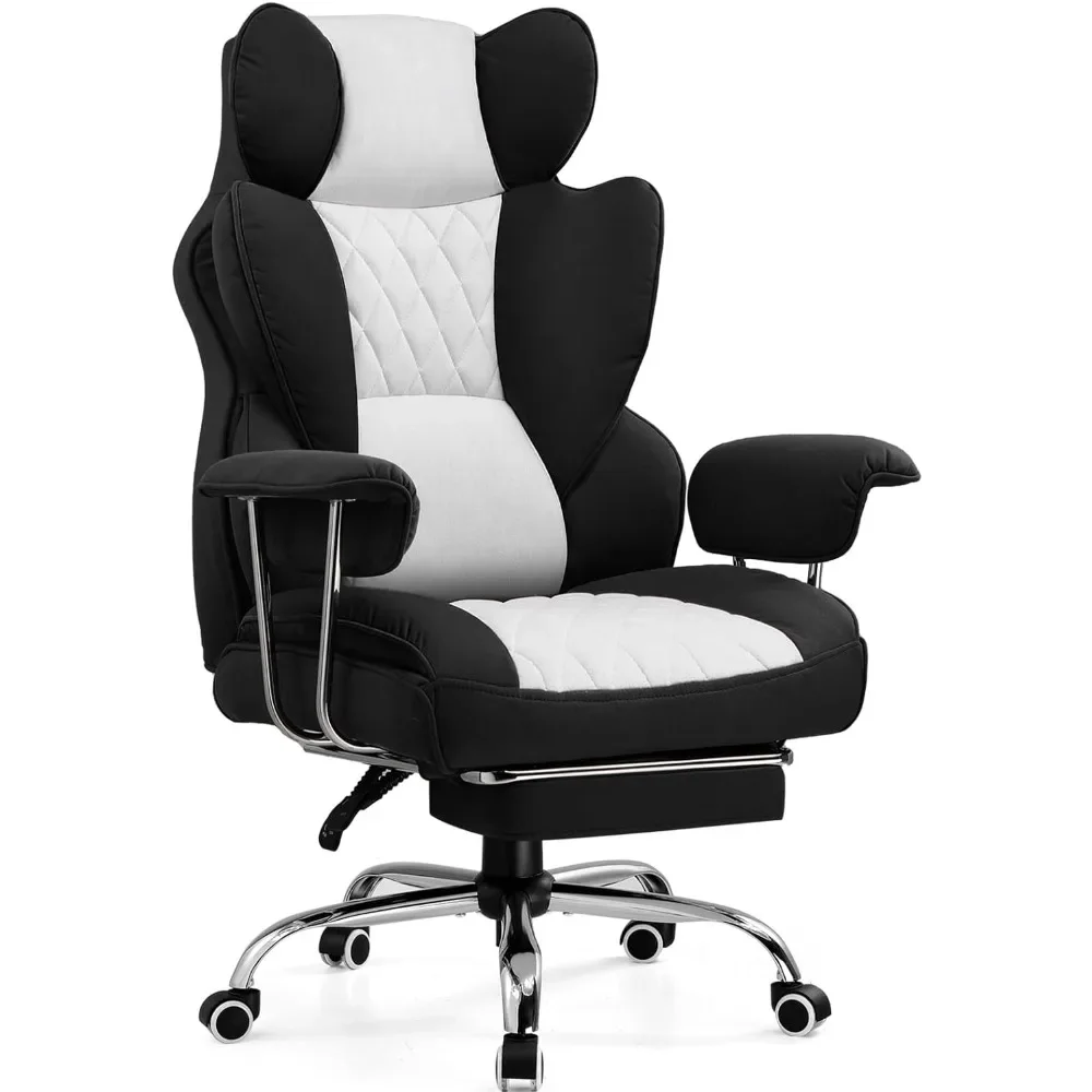 

Office chair with pocket spring waist support, with outward fixed soft armrests and footrest (black gray)