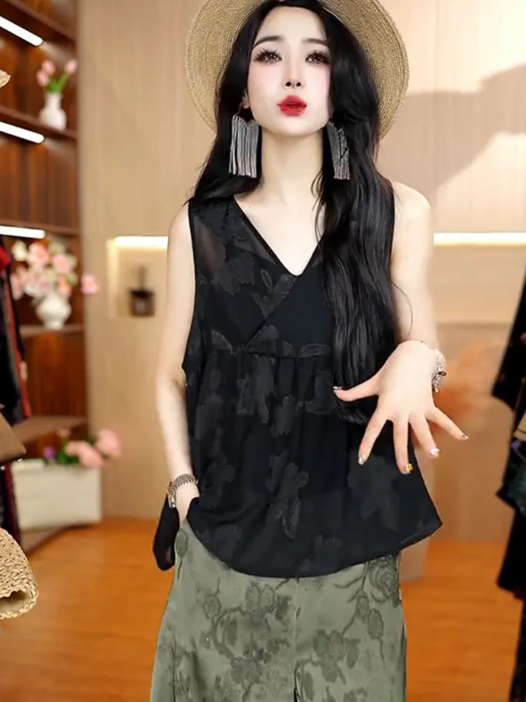 Casual Versatile Simple Faionable Svel Top Women's oulder Bared Vest Summer Design Sense Commute Sle Straight Cut